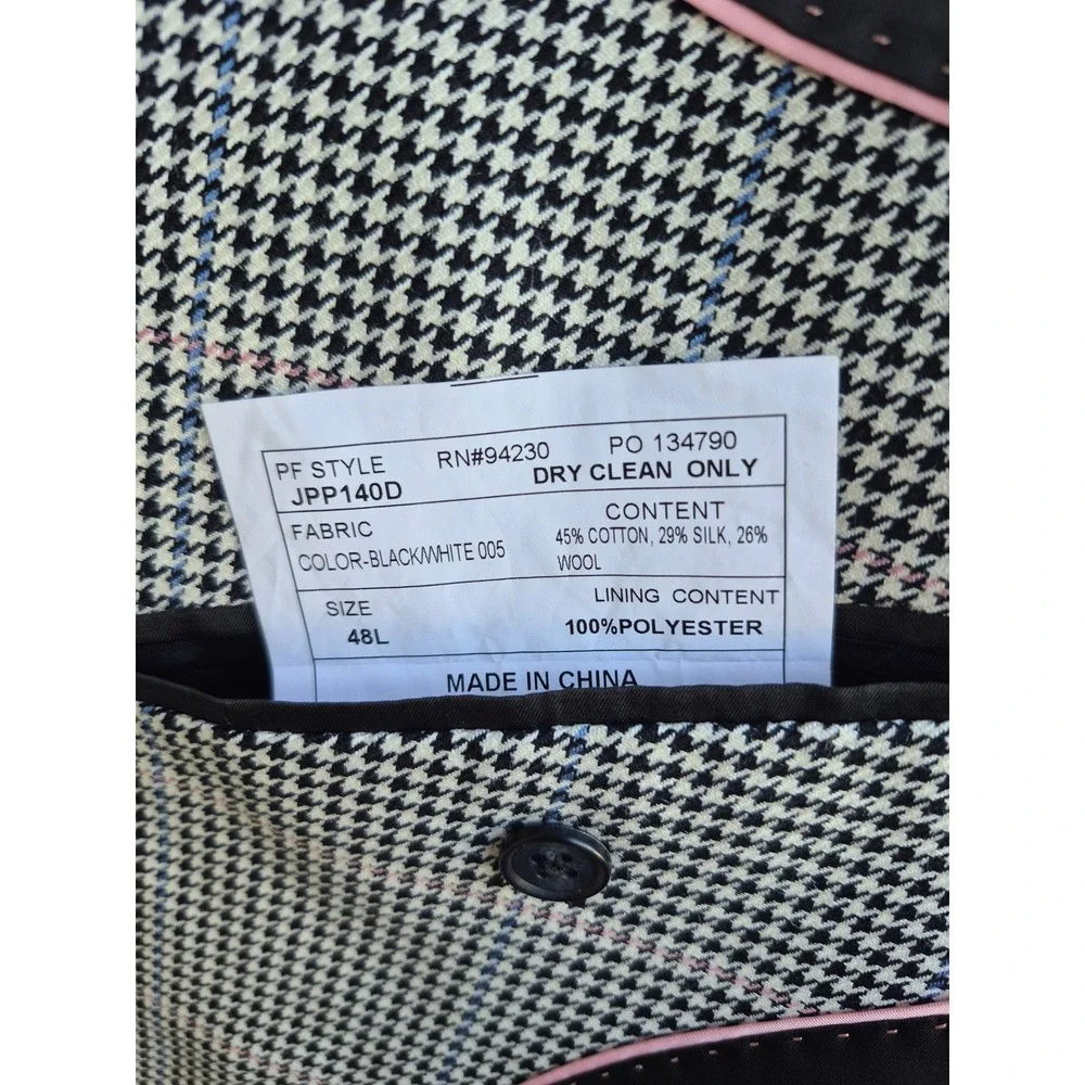 Paul Fredrick Mens 48L Double Breasted Blazer Houndstooth Silk Wool Sport Coat
